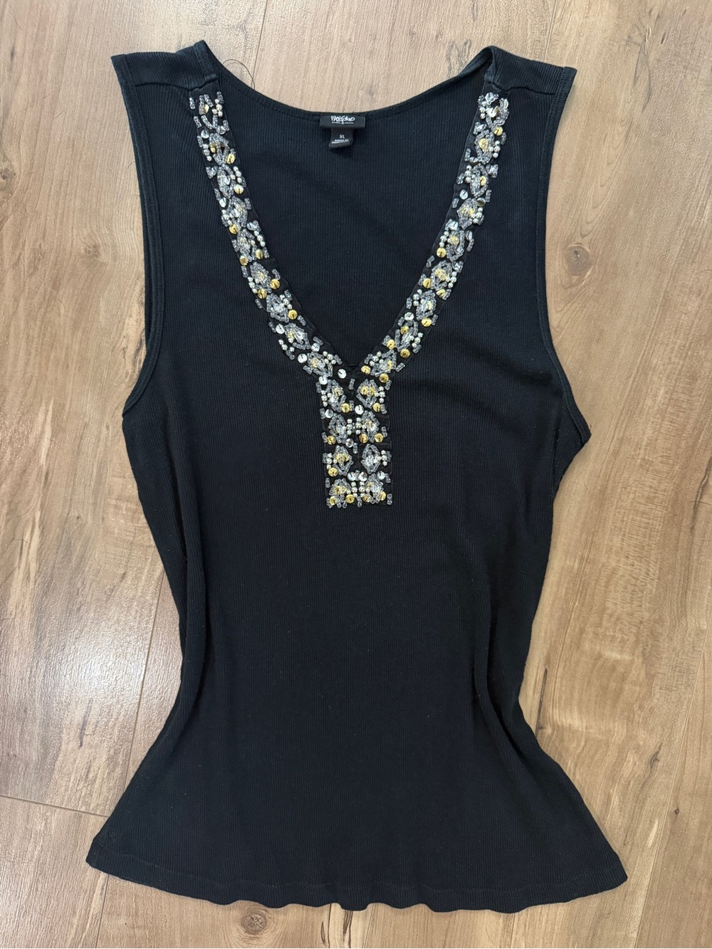 Y2K Black beaded Tank with Silver & Gold Beading